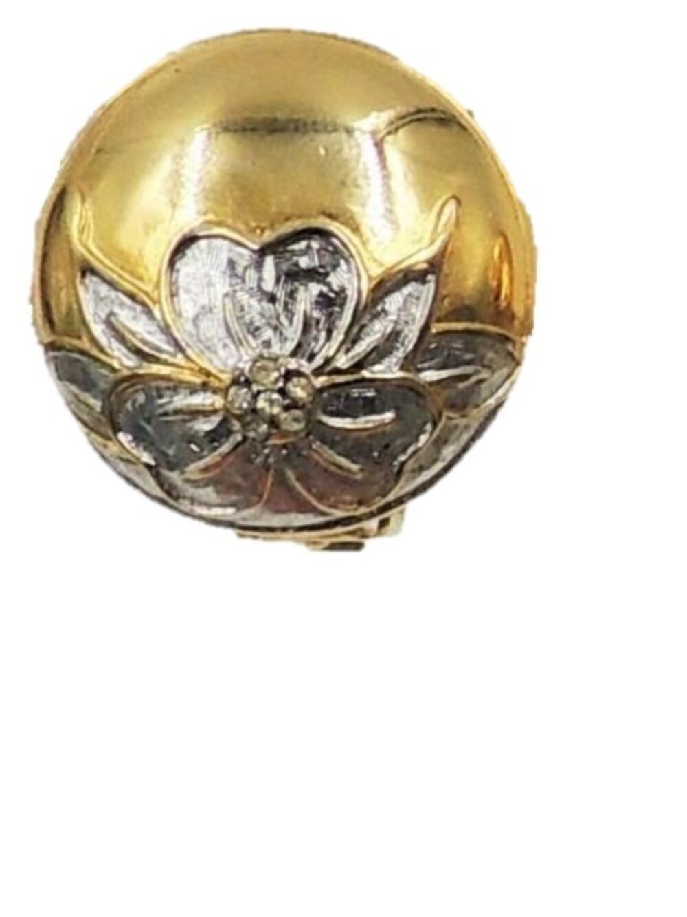 Vintage 1980s Valentino Goldtone & Rhodium Plate Rhinestone Flower Clip Earrings